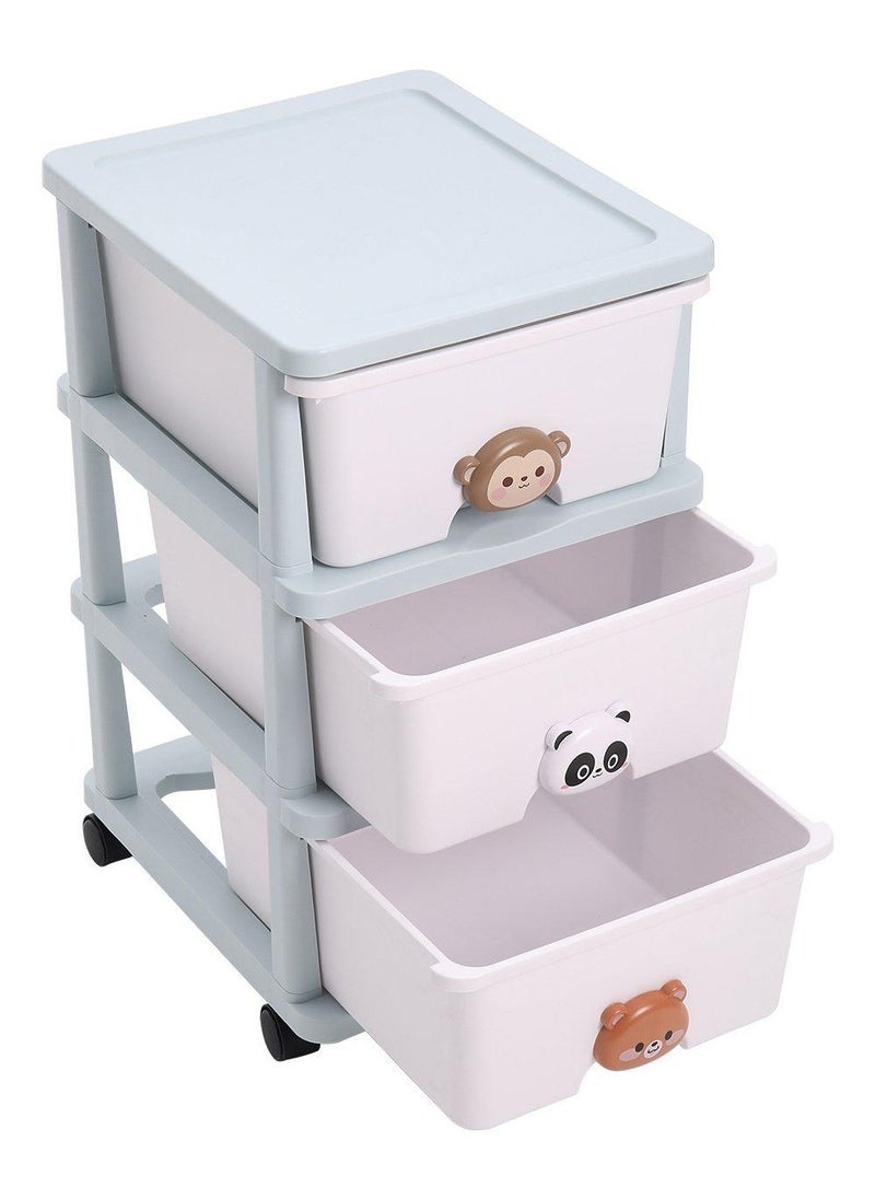 BestStore - 3-Layer Children's Toy Plastic Rolling Drawer Clothes Storage Box Organizer With Wheels For Office Kitchen Container Bathroom Living or Playroom Study - Image 1
