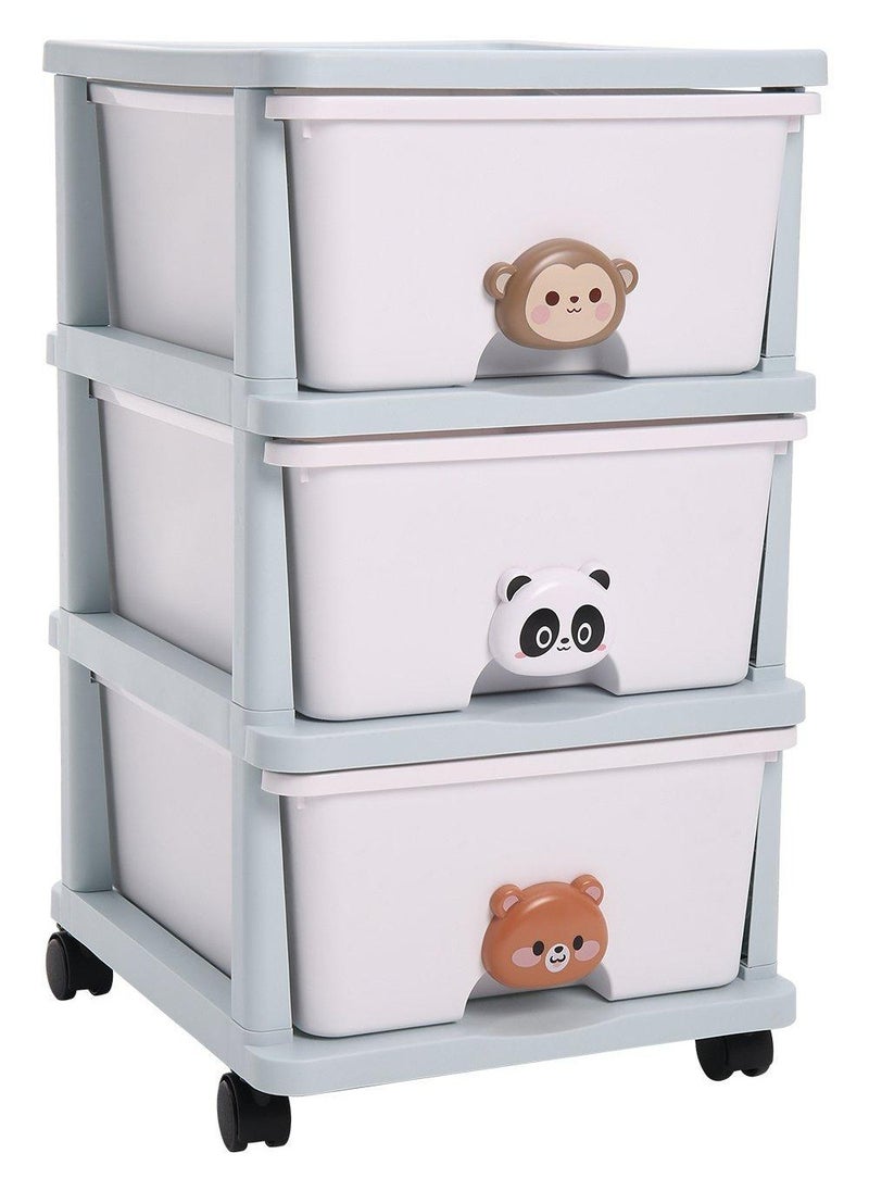 BestStore - 3-Layer Children's Toy Plastic Rolling Drawer Clothes Storage Box Organizer With Wheels For Office Kitchen Container Bathroom Living or Playroom Study - Image 1