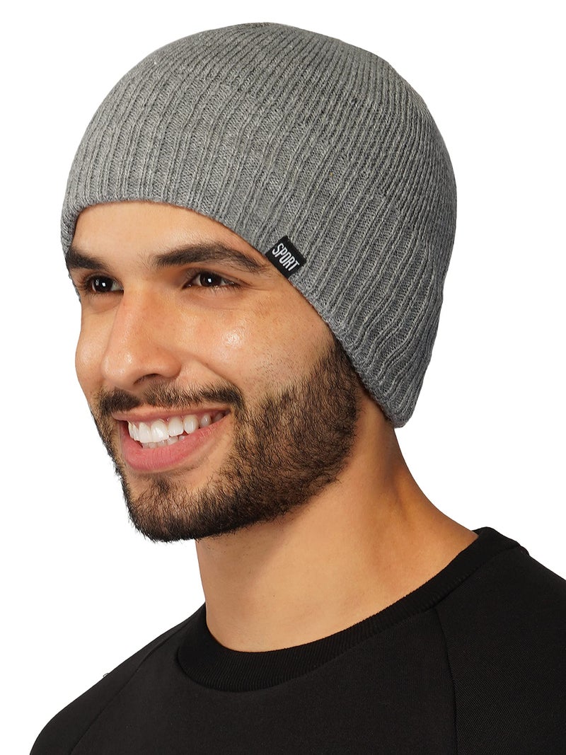 iSWEVEN Winter Cap for Men & Women | Inside Fur Woolen Unisex Beanie Cap | Men's and Women's Warm Winter Hat Unisex-Adult Soft Wool Slouchy Stylish Skull Beanie Cap (WC4137B, Grey, Free Size) - Image 1