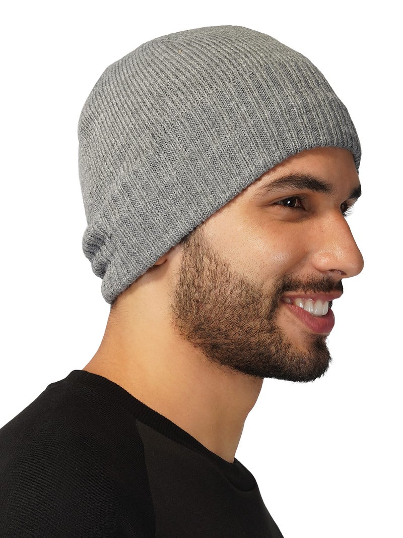 iSWEVEN Winter Cap for Men & Women | Inside Fur Woolen Unisex Beanie Cap | Men's and Women's Warm Winter Hat Unisex-Adult Soft Wool Slouchy Stylish Skull Beanie Cap (WC4137B, Grey, Free Size) - Image 3
