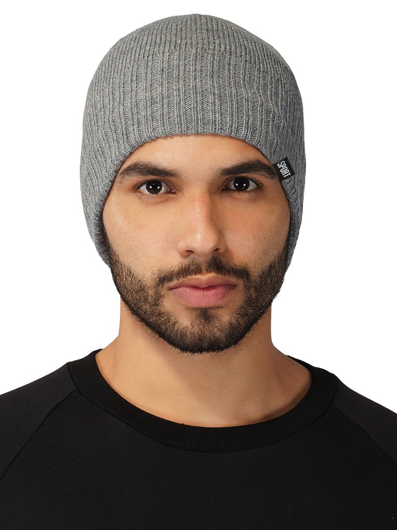 iSWEVEN Winter Cap for Men & Women | Inside Fur Woolen Unisex Beanie Cap | Men's and Women's Warm Winter Hat Unisex-Adult Soft Wool Slouchy Stylish Skull Beanie Cap (WC4137B, Grey, Free Size) - Image 2
