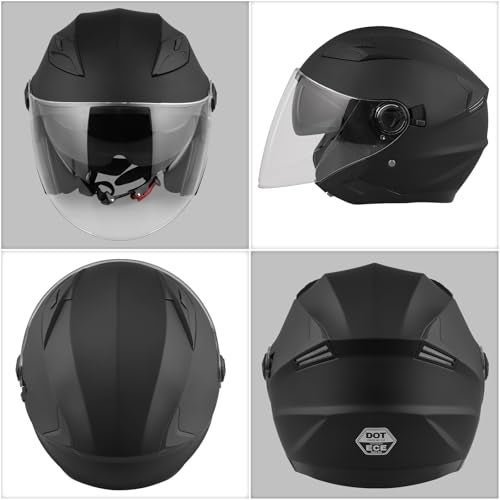 SanQing Motorcycle HelmetAdult Motorbike Helmet Double Visor 34 Open Face Sun Shield Keep Warm Against Wind in Winter DOT Approved for Men and Women Black Large - Image 3