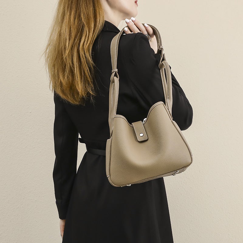 Genuine Leather Women'S Bag Individuality Niche Design Vegetable Basket Solid Color Women'S Bag Elegant Soft Leather Bucket Bag Handbag - Image 4