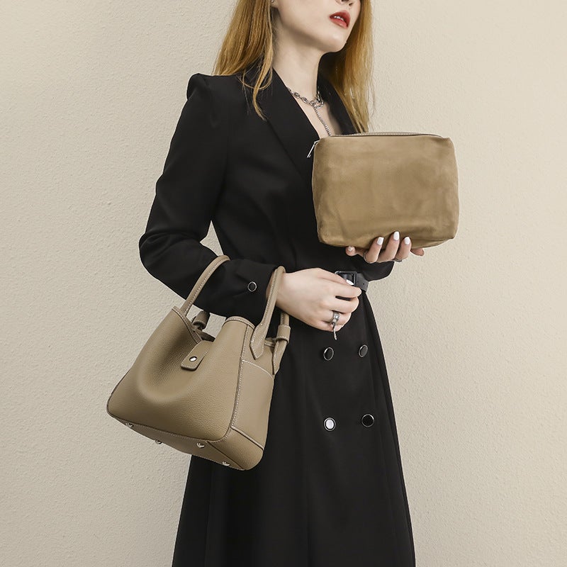 Genuine Leather Women'S Bag Individuality Niche Design Vegetable Basket Solid Color Women'S Bag Elegant Soft Leather Bucket Bag Handbag - Image 5