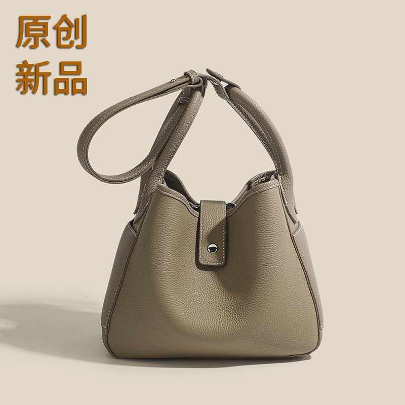 Genuine Leather Women'S Bag Individuality Niche Design Vegetable Basket Solid Color Women'S Bag Elegant Soft Leather Bucket Bag Handbag - Image 2