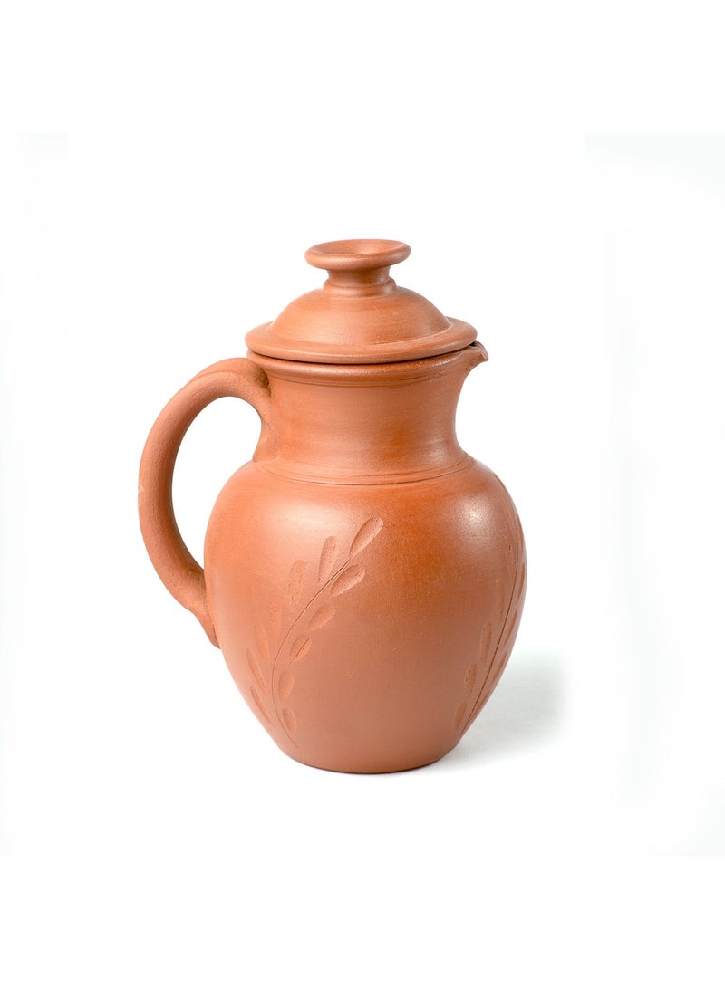 ARK Handmade Terracotta Water Jug with Lid - Traditional Clay Serving Pitcher, Easy-Pour Spout, Big - 2.5 Liters - Image 1