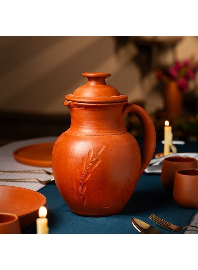 ARK Handmade Terracotta Water Jug with Lid - Traditional Clay Serving Pitcher, Easy-Pour Spout, Big - 2.5 Liters - Image 3