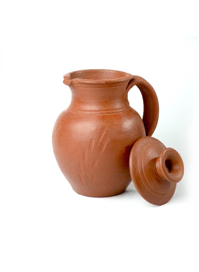 ARK Handmade Terracotta Water Jug with Lid - Traditional Clay Serving Pitcher, Easy-Pour Spout, Big - 2.5 Liters - Image 2