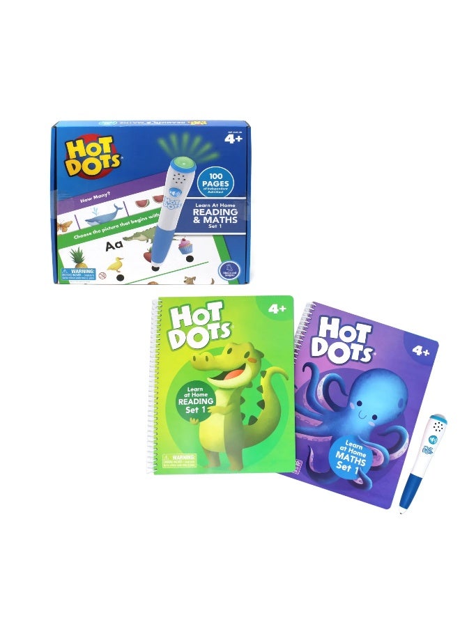 Learning Resources Hot Dots Learn At Home Reading And Maths Set 1, Interactive Learning System With Pen And 2 Activity Books, Ages 4 Plus - Image 1