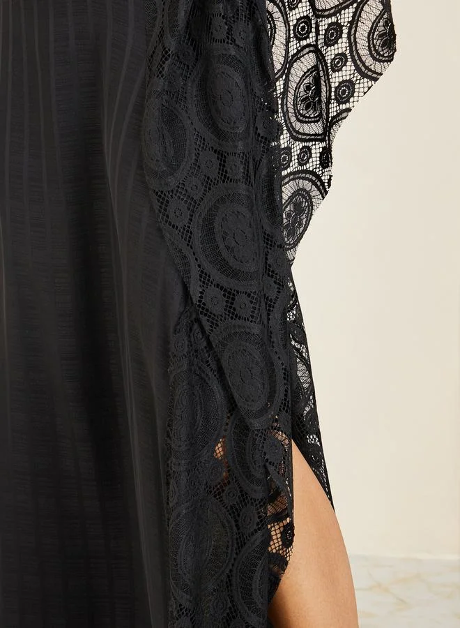 Styli Lace Cape Detail Striped Kaftan