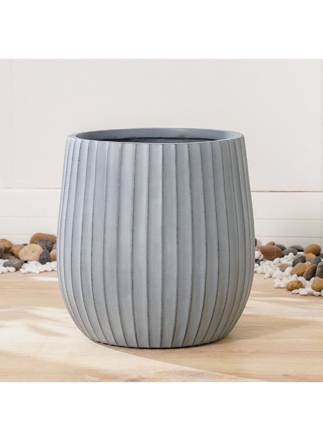 DANUBE HOME وعاء من الطين الليفي مع أخاديد عريضة لزراعة النباتات في الهواء الطلق | أواني زينة للحديقة المنزلية 44x44x44 سم - أبيض فاتح 231202708934 - Image 4