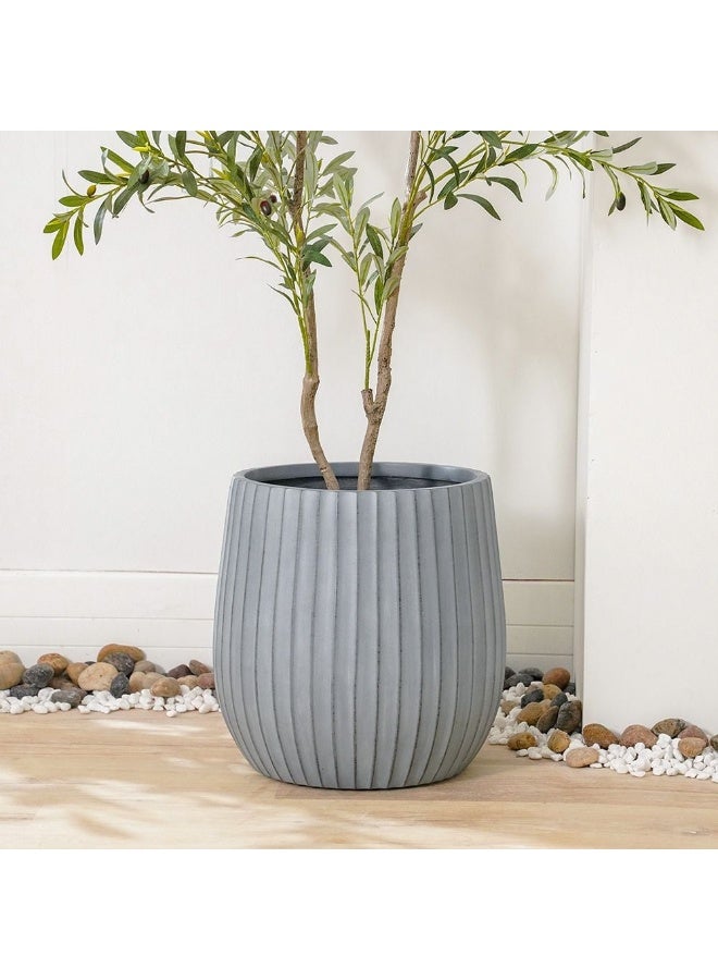 DANUBE HOME وعاء من الطين الليفي مع أخاديد عريضة لزراعة النباتات في الهواء الطلق | أواني زينة للحديقة المنزلية 44x44x44 سم - أبيض فاتح 231202708934 - Image 1