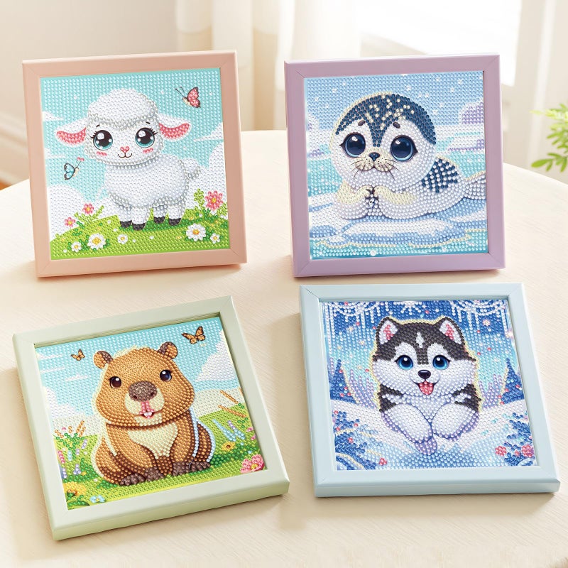 NANZHOO 4 Pack Diamond Art Kits Diamond Painting Kits for Beginners, 5D Cute Animals Diamond Art Gem Art Dimond Art Paintings, Mosaic Kits DIY Full Drill for Gift Home Wall Decoration, 6x6 Inch - Image 4