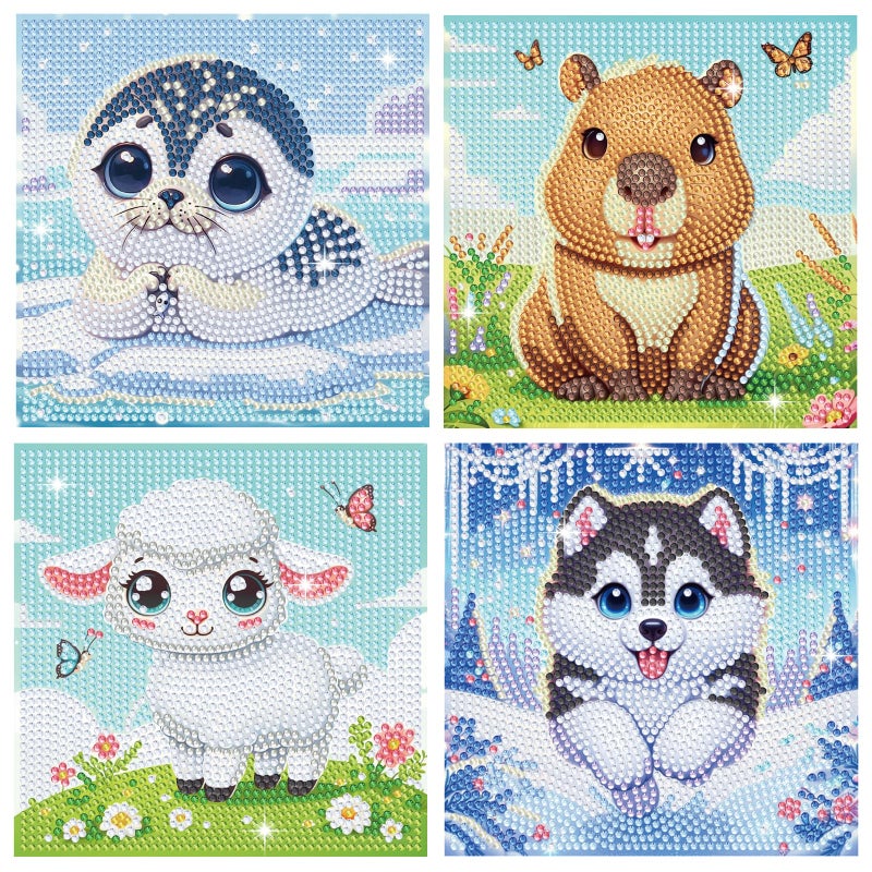 NANZHOO 4 Pack Diamond Art Kits Diamond Painting Kits for Beginners, 5D Cute Animals Diamond Art Gem Art Dimond Art Paintings, Mosaic Kits DIY Full Drill for Gift Home Wall Decoration, 6x6 Inch - Image 1