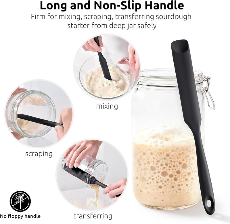 UTaste Silicone Jar Spatula for Sourdough Starter: Long Skinny Food-Grade Jam Spreader, Sturdy Stirring Stick Bowl Scraper with Flexible Spoon Tip, Mixing Icing Tool, Peanut Butter Knife (Black) - Image 3