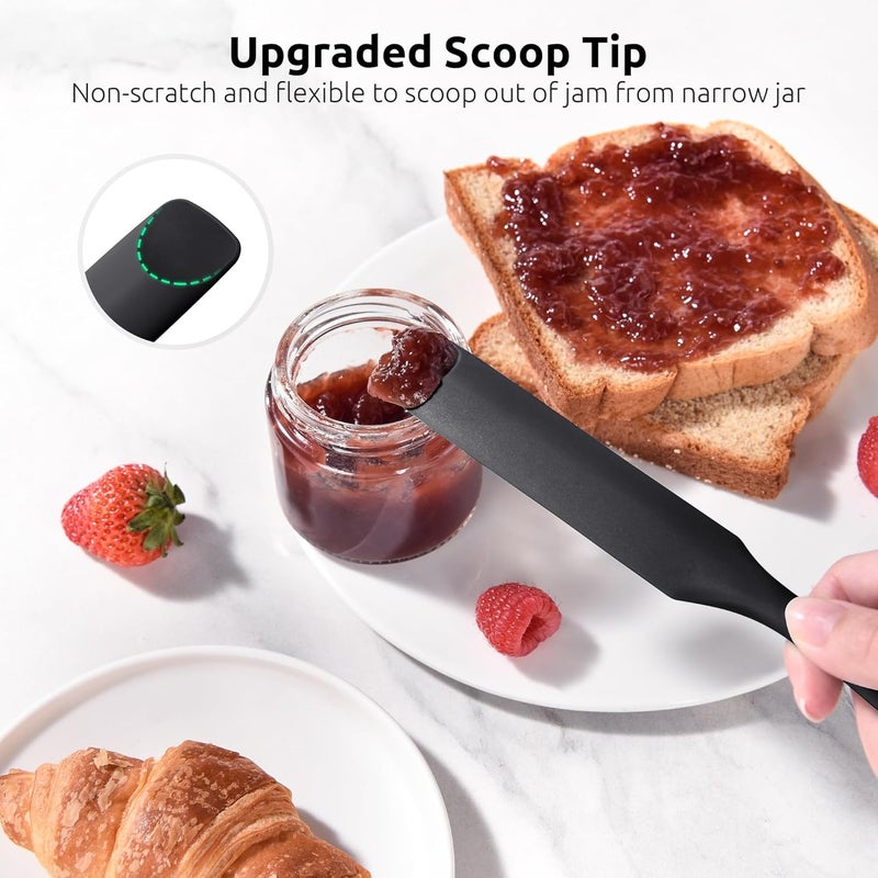 UTaste Silicone Jar Spatula for Sourdough Starter: Long Skinny Food-Grade Jam Spreader, Sturdy Stirring Stick Bowl Scraper with Flexible Spoon Tip, Mixing Icing Tool, Peanut Butter Knife (Black) - Image 4