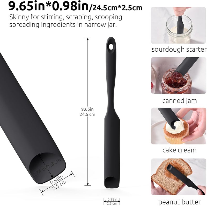 UTaste Silicone Jar Spatula for Sourdough Starter: Long Skinny Food-Grade Jam Spreader, Sturdy Stirring Stick Bowl Scraper with Flexible Spoon Tip, Mixing Icing Tool, Peanut Butter Knife (Black) - Image 2