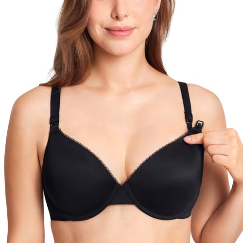 Gratlin Women's Underwire Nursing Bras Support Full Coverage Lightly Padded Maternity Bra for Breastfeeding Black 38D - Image 1