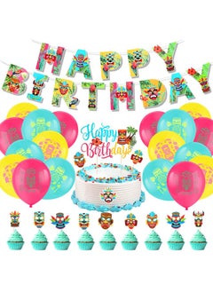 HOWAF Hawaiian Luau Party Decoration Include Palm Leaves Happy Birthday Banner Summer Balloons Tiki Cupcake Topper For Birthday Baby Shower Beach Theme Summer Pool Party Supplies Favors  - Image 1