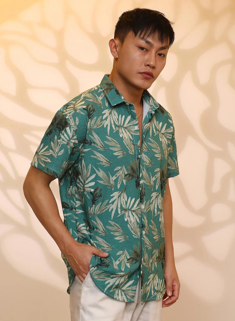 CAHOOT  Men's Sea Green Breezy Foliage Shirt for Men | Best Price UAE