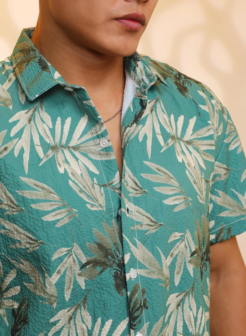 CAHOOT  Men's Sea Green Breezy Foliage Shirt for Men | Best Price UAE