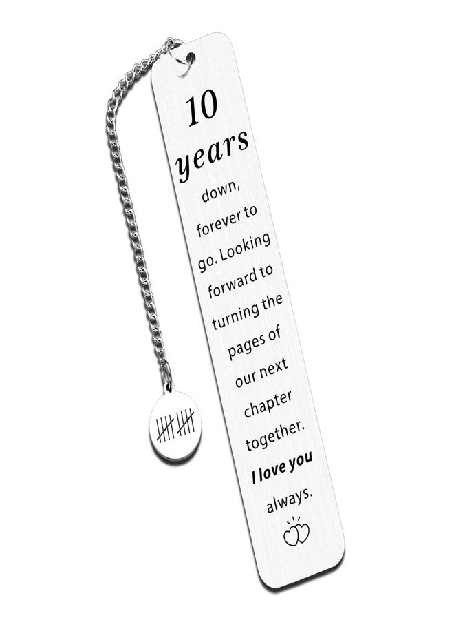 Vanlovemac 10 Year Anniversary Bookmark for Him Her,10th Anniversary Tin Gifts for Wife Husband,10 Year Wedding Anniversary Tin Gifts for Men Women,Couple Aluminum Gifts for 10th Wedding Anniversary - Image 1