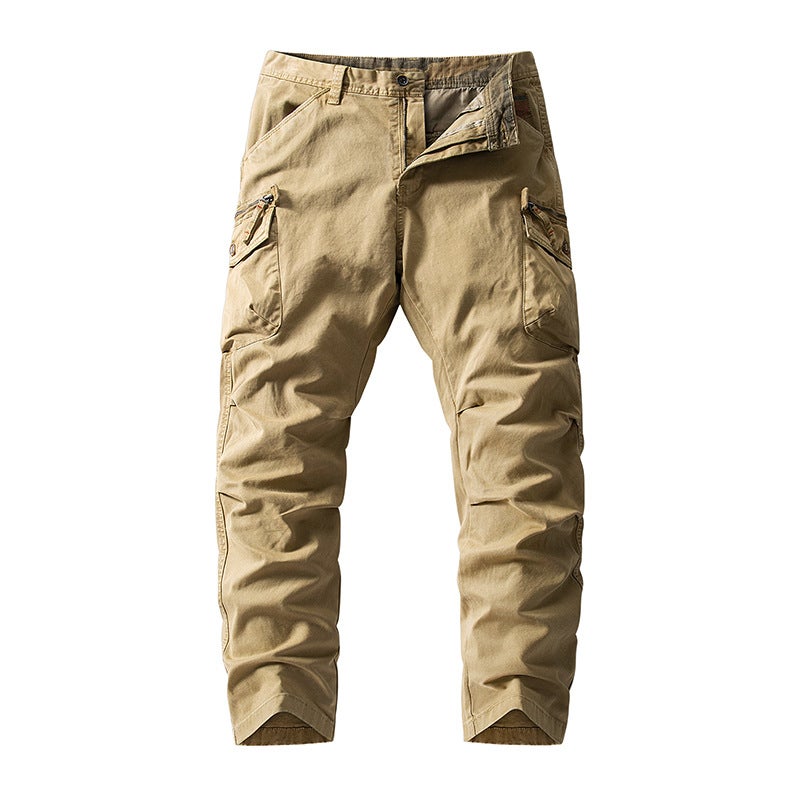 Cross-border Amazon Crane Pants Mens Four Seasons Cotton Multi-pocket Casual Pants Loose Straight Sports Long Pants Grey - Image 2