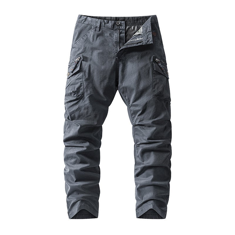 Cross-border Amazon Crane Pants Mens Four Seasons Cotton Multi-pocket Casual Pants Loose Straight Sports Long Pants Grey - Image 4