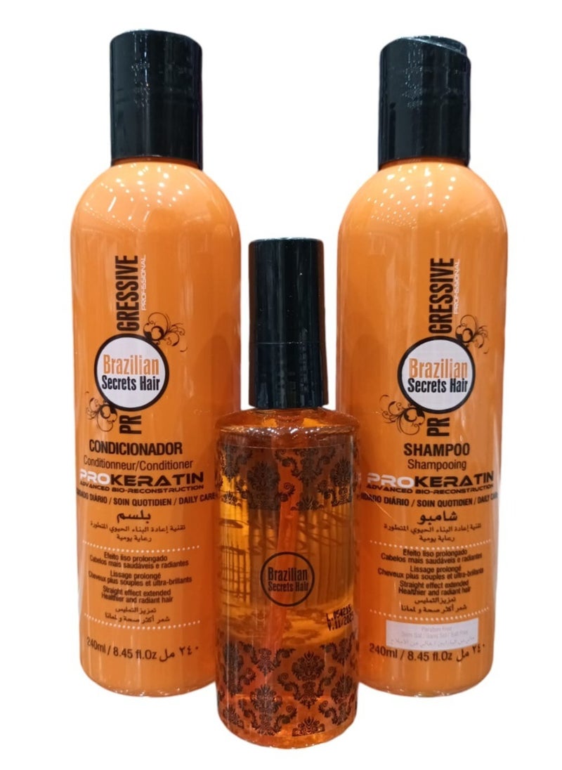 Brazilian Secrets Hair - Shampoo 240 ml  Conditioner 240 ml and Serum 60 ml Advanced Bio-Reconstructive Hair Technology - Image 1