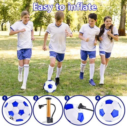 ELKCIP Classic deflated Soccer Balls Size 4/5 with Pump and Mesh Bag for Indoor Outdoor Lawn Game Training Practice Bulk Sport Gift for Beginner Adults, Blue, Size 5 - Image 3