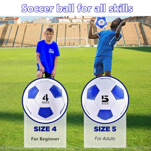 ELKCIP Classic deflated Soccer Balls Size 4/5 with Pump and Mesh Bag for Indoor Outdoor Lawn Game Training Practice Bulk Sport Gift for Beginner Adults, Blue, Size 5 - Image 4