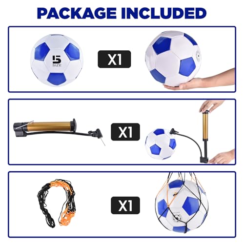 ELKCIP Classic deflated Soccer Balls Size 4/5 with Pump and Mesh Bag for Indoor Outdoor Lawn Game Training Practice Bulk Sport Gift for Beginner Adults, Blue, Size 5 - Image 2