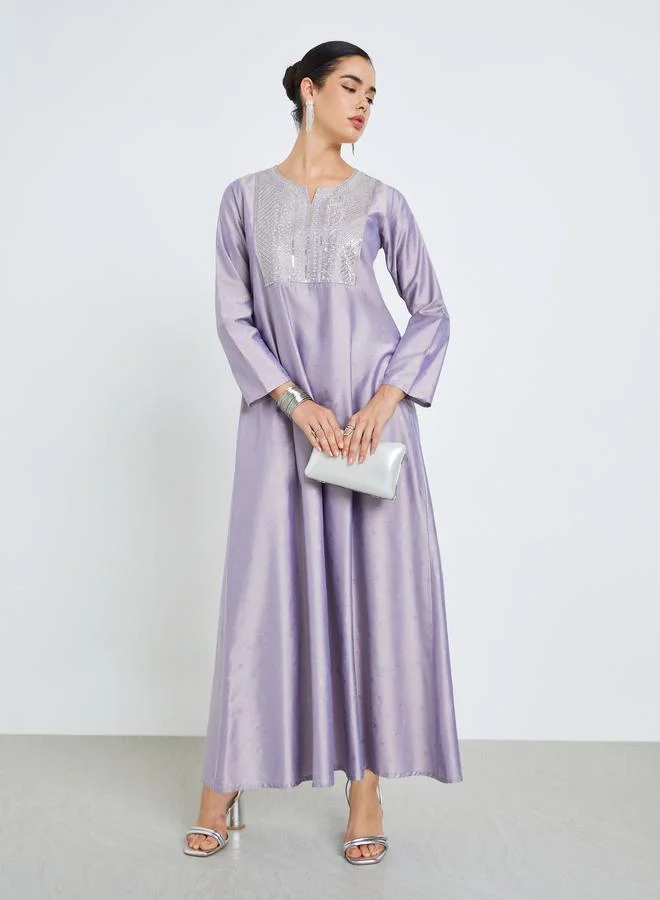 Amirah Women Lavender Embroidered A-Line Jalabiya