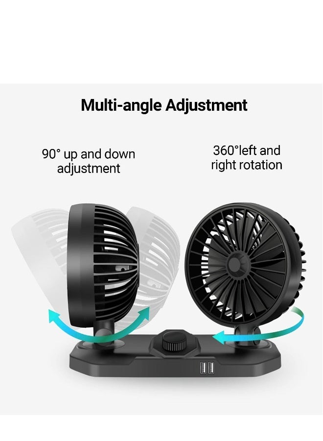 Loquat Dual Head USB Car Fan, 12 V 360°Adjustable Dual Head Cooling Air Fan, Two 3.1A USB Smart Output Charging Port,Suitable for Sedan SUV RV Truck Cruise, Home Office Desktop - Image 3