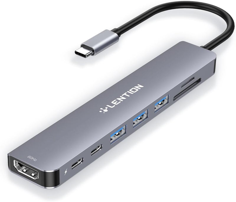 لينشن محور 8 في 1 USB-C مع HDMI 4K@60Hz، توصيل طاقة 100 واط، 3 منافذ USB 3.0 وقارئ بطاقات microSD وSD لأجهزة MacBook Pro 2016-2025، وMac Air/Surface الجديدة، والمزيد (CB-CE18s، رمادي فضاء) - Image 1