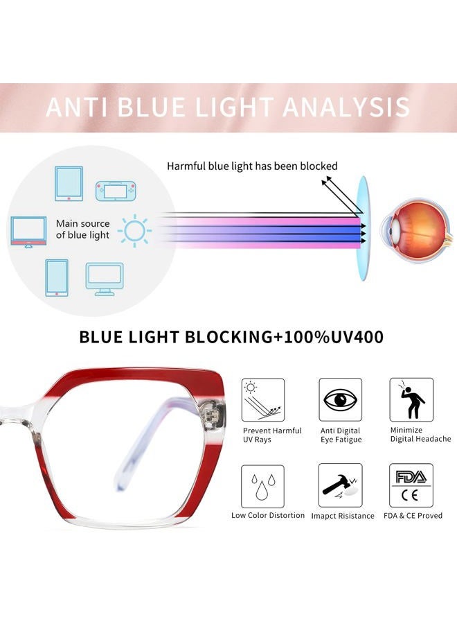 MORESHINE Anti-Blue Glasses for Women Clear Lens Blue Light Blocking Glasses Thick Frame Geometric Glasses Square Shape TR90, 95932-c7red - Image 4