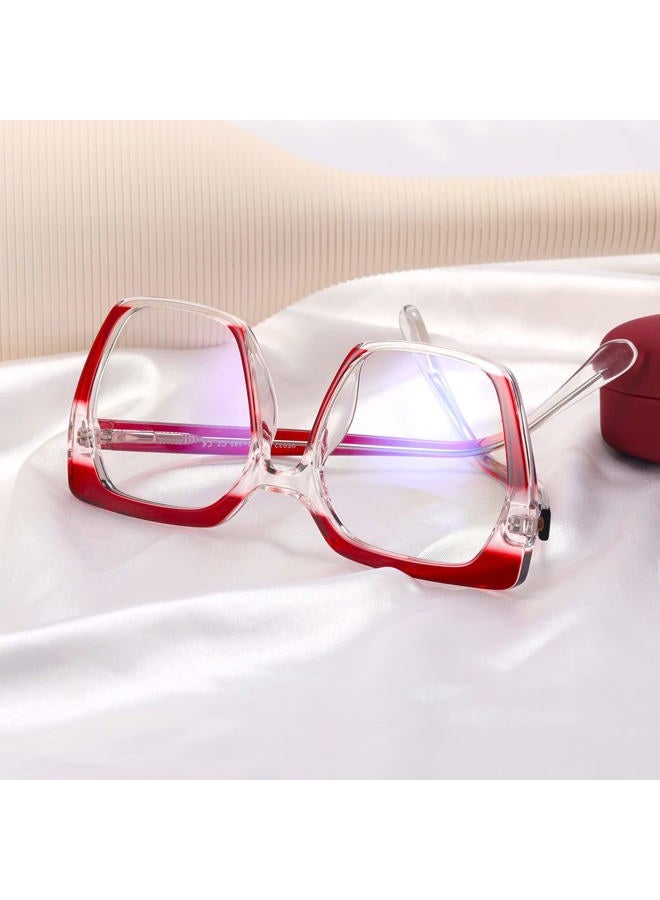 MORESHINE Anti-Blue Glasses for Women Clear Lens Blue Light Blocking Glasses Thick Frame Geometric Glasses Square Shape TR90, 95932-c7red - Image 2