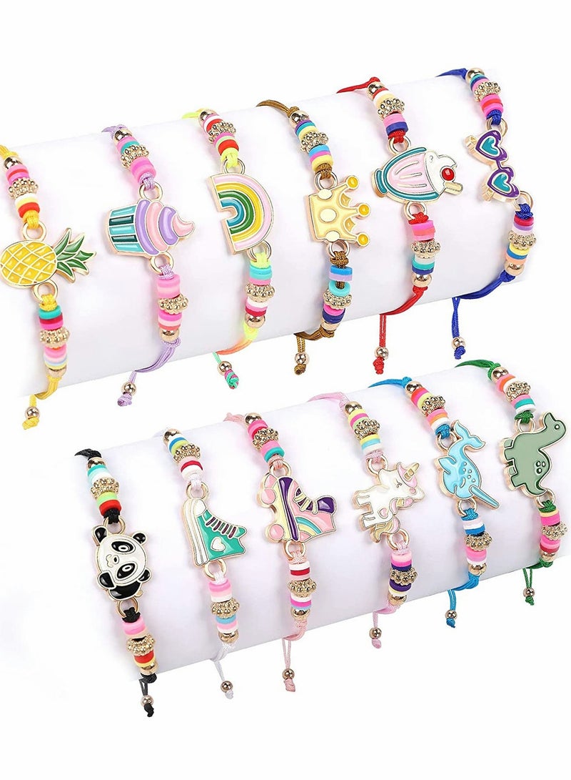 SYOSI Multicolor Woven Bracelet Set for Women 12 Pieces Stackable Surfer Bracelets Adjustable Summer Beach Fashion Jewelry Unicorn Animal Pineapple Friendship Girls - Image 1