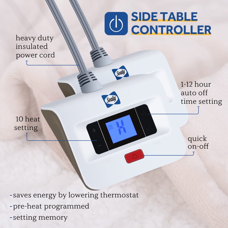 SEALY Electric Blanket King Size, Flannel & Sherpa Heated Blanket with 10 Heating Levels & 1-12 Hours Auto Shut Off, Fast Heating Warming Blanket, Machine Washable, Beige, 100 x 90 Inch - Image 2