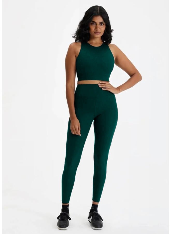 بنطال ضيق مرن عالي الخصر بدون خياطة مع بلوزات مبطنة بدون أكمام T-19 - Image 1