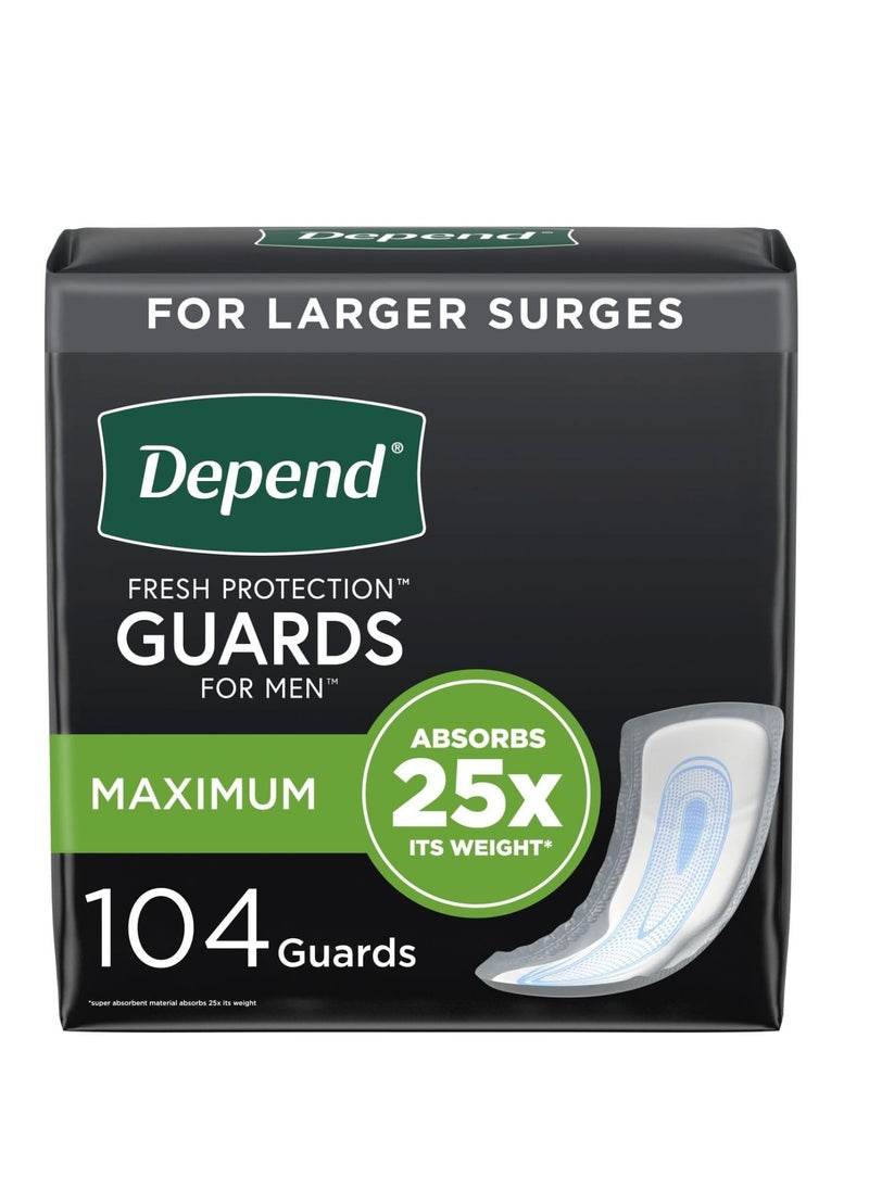 Depend Incontinence Pads For Men And Bladder Control Pads, Maximum Absorbency, 104 Count, 2 Packs Of 52, Packaging May Vary  - Image 1