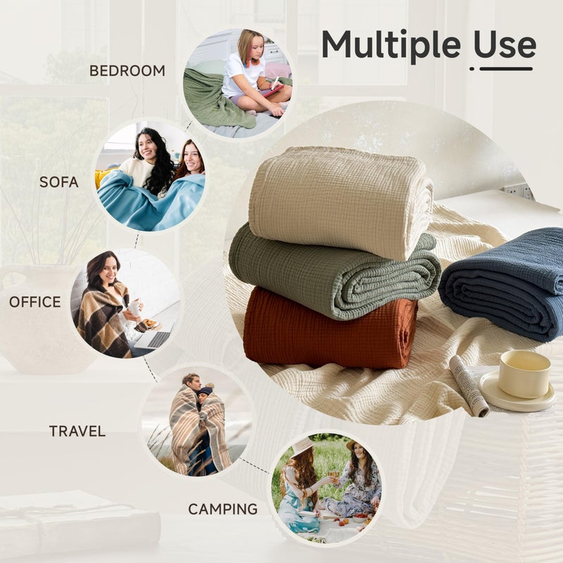 Simple&Opulence 100% Cotton Muslin Blanket, Lightweight Breathable 4 Layering Soft Cotton Throw Blanket,Gauze Blanket for Bed Couch Camping All-Season Use (Rust Orange, 50"x60") - Image 5