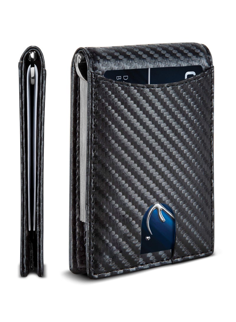 Y&D Mens Slim Wallet, Bifold RFID Blocking Front Pocket Wallets Minimalist Credit Card Holder with Money Clip for Men ID Window Gift Box(Black)  - Image 1