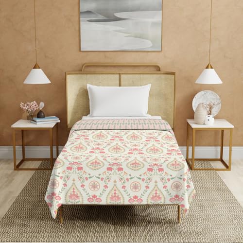 Urban Space 100% Cotton Malmal Single Bed Dohar, All Season Reversible Blanket, Soft, Lightweight and Breathable Ac Dohar/Quilt/Blanket/for Bed, Sofa AC Blanket (58 x 95 inch, Persian Courtyard Peach) - Image 1
