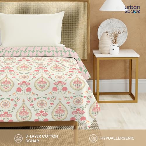 Urban Space 100% Cotton Malmal Single Bed Dohar, All Season Reversible Blanket, Soft, Lightweight and Breathable Ac Dohar/Quilt/Blanket/for Bed, Sofa AC Blanket (58 x 95 inch, Persian Courtyard Peach) - Image 4