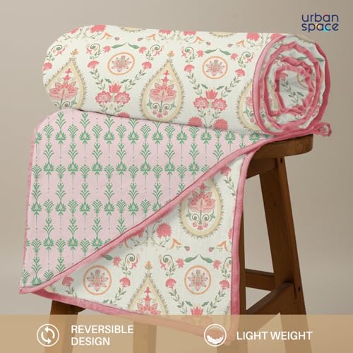 Urban Space 100% Cotton Malmal Single Bed Dohar, All Season Reversible Blanket, Soft, Lightweight and Breathable Ac Dohar/Quilt/Blanket/for Bed, Sofa AC Blanket (58 x 95 inch, Persian Courtyard Peach) - Image 3
