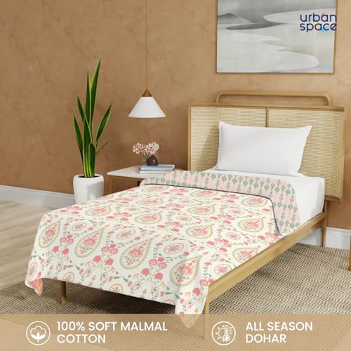 Urban Space 100% Cotton Malmal Single Bed Dohar, All Season Reversible Blanket, Soft, Lightweight and Breathable Ac Dohar/Quilt/Blanket/for Bed, Sofa AC Blanket (58 x 95 inch, Persian Courtyard Peach) - Image 2
