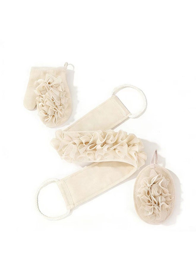 3Pcs Exfoliating Natural Loofah Sponge Back Scrubber for Shower, luffa Exfoliating Bath Strap& Sponge Pads & Exfoliating Glove, Bath Shower Scrubber for Men and Women(Beige) - Image 1