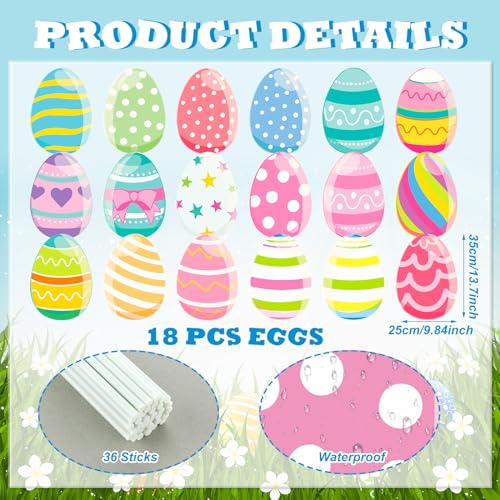 GlikCeil 18 Pcs Easter Colorful Eggs Yard Signs with Stakes Cute Eggs Yard Decorations Decor Waterproof Outdoor Decorations with Stakes for Home Lawn Garden Pathway Walkway Party Supplies, 18 Styles - Image 3
