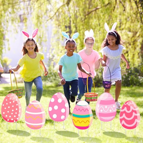 GlikCeil 18 Pcs Easter Colorful Eggs Yard Signs with Stakes Cute Eggs Yard Decorations Decor Waterproof Outdoor Decorations with Stakes for Home Lawn Garden Pathway Walkway Party Supplies, 18 Styles - Image 4